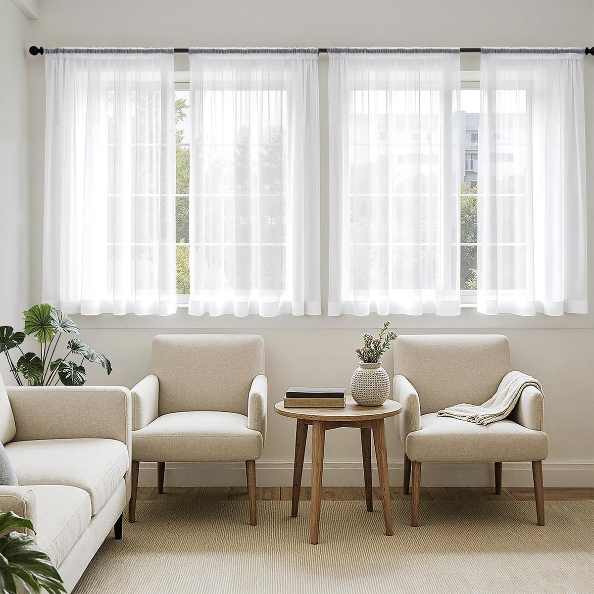 MIULEE Beige Sheer Curtains 84 Inches Long 4 Panels 42 x 84 Inches