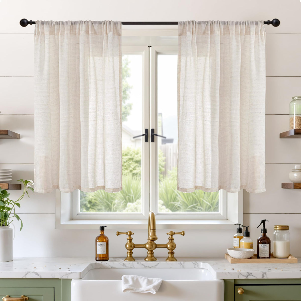 BGment Tan Linen Curtains 84 Inch Length 2 Panels Burlap Semi Sheer Drapes