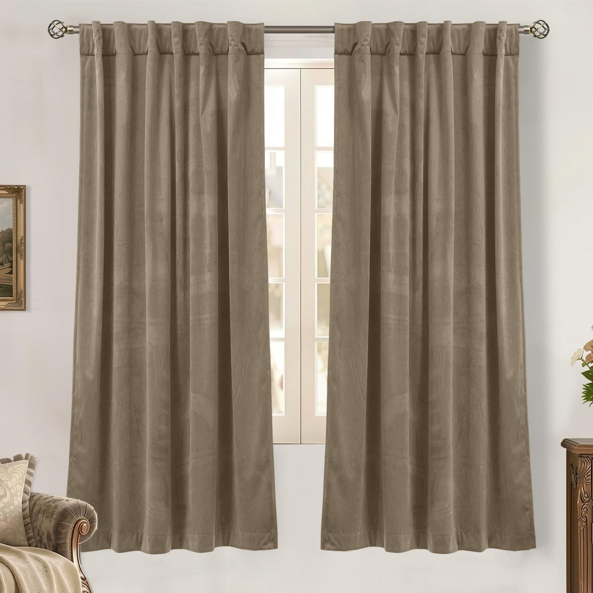 BGment Christmas Red Velvet Curtains 96 Inches for Living Room, Thermal Room Darkening Curtains Sound Reduce Drapes with Back Tab and Rod Pocket for French Door, 2 Panels, 52 x 96 Inch