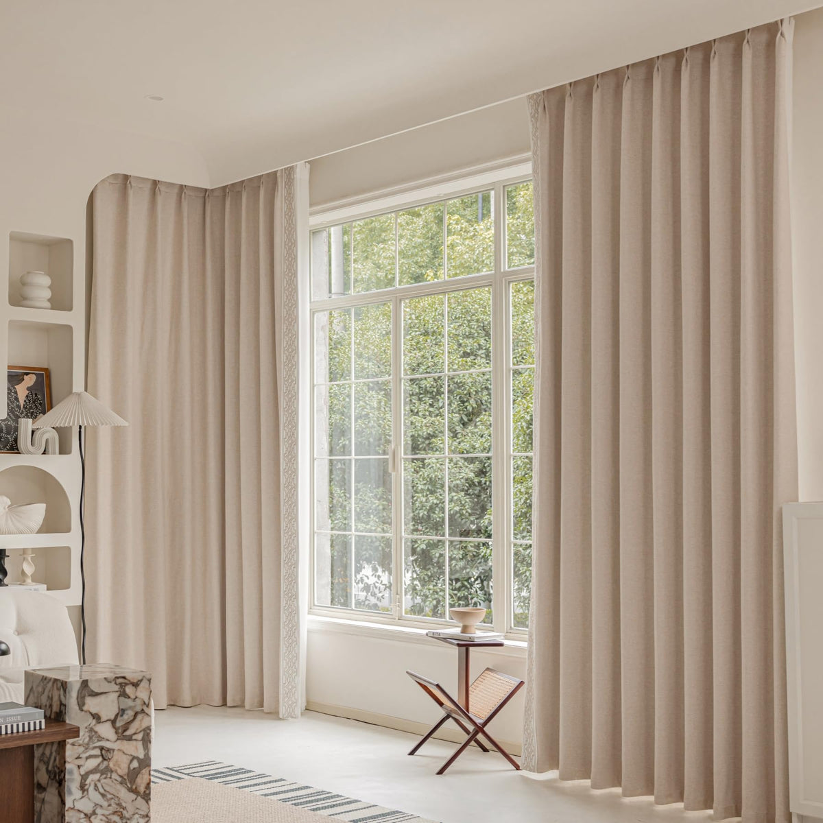 VisionaryHomeDesign Ivory Cream Cotton Blend Curtain Panels with Trim Design, Pinch Pleat Curtains, Blackout Curtains for Sliding Patio Doors Bedroom (Set of 2) (52W x 96L)