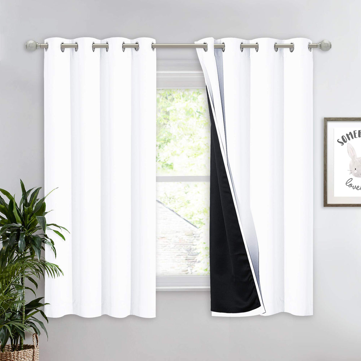 NICETOWN 100% Blackout Curtain 54 inches Long, Double-Deck Completely Blackout Window Treatment Thermal Insulated Lined Drape for Small Window (White, 1 PC, 52 inches Width Each Panel)