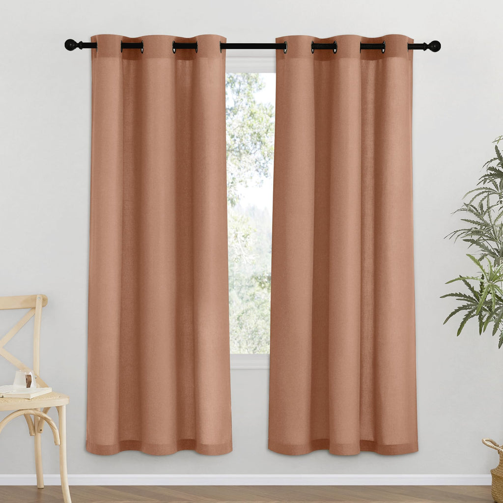 NICETOWN Natural Linen Curtains 84 inch Long 2 Panels Set, Grommet Top Thick Linen Burlap Semi Sheer Vertical Drapes Privacy Assured with Light Filtering for Bedroom/Living Room, W55 x L84