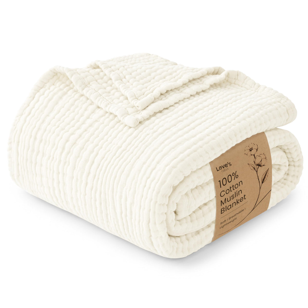 Love's cabin 100% Cotton Muslin Blanket, 6 Layer Lightweight Breathable Gauze Throw Blanket 50 x 60 Inches, Soft All Season Blanket for Couch, Bed, Sofa, Beige