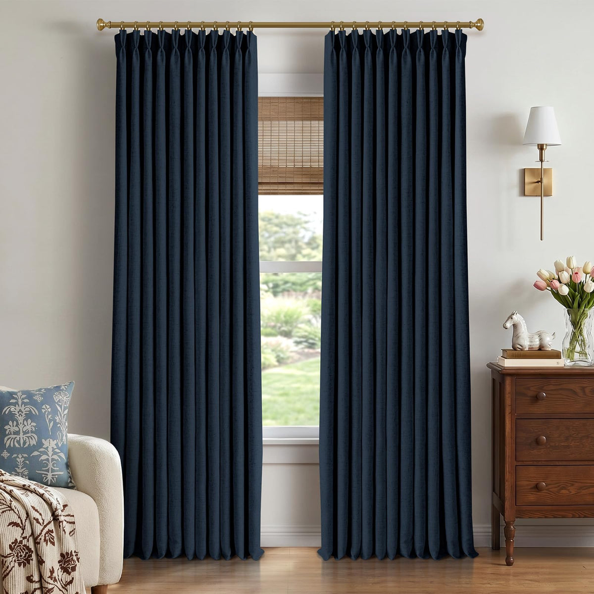 CAPALOCA Extra 70 Inch Wide Linen 100% Blackout Curtains 84 Inch Long