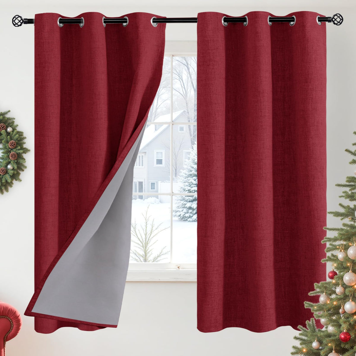 YoungsTex Linen Blackout Curtains 63 Inch Length Bedroom Beige Darkening