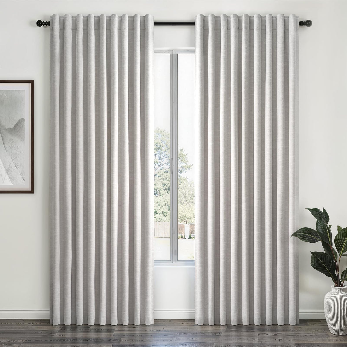 Topfinel Linen Blackout Curtains 96 Inch Long, Boho Farmhouse Ivory Birch Viral Drapes Pinch Pleated Curtains with Hooks for Living Room, Neutral 8 FT Back Tab Bedroom Curtains 52" X 96" 2 Panels