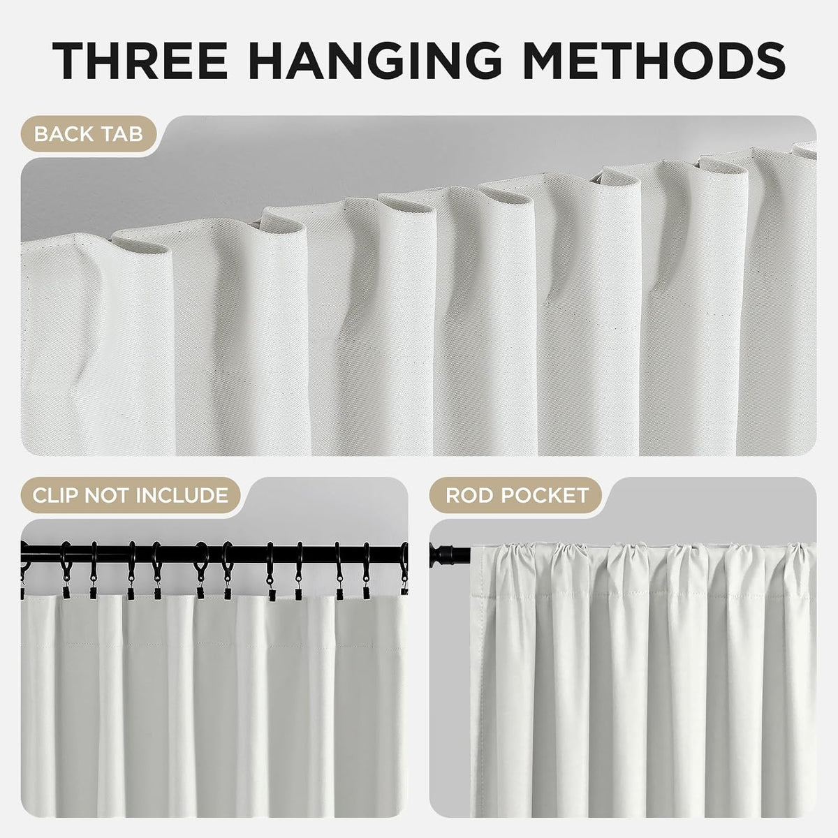 Joydeco White Blackout Curtains 96 Inches Long - 100% Blackout Curtain 2 Panel Set, Rod Pocket & Back Tabs Thermal Insulated Window Drapes for Bedroom Living Room (Pure White,52" Wx96 L)