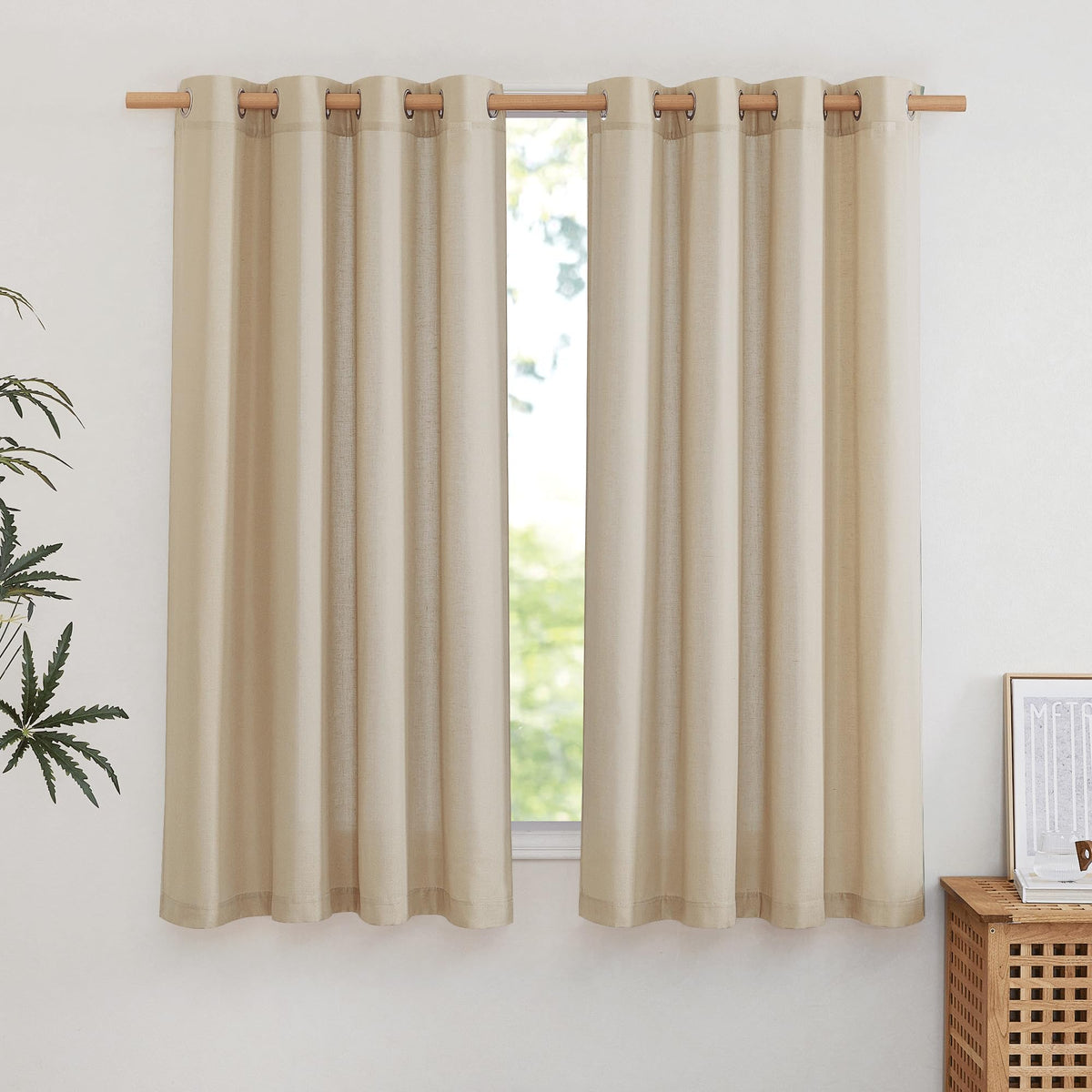 NICETOWN Natural Linen Curtains 84 inch Long 2 Panels Set, Grommet Top Thick Linen Burlap Semi Sheer Vertical Drapes Privacy Assured with Light Filtering for Bedroom/Living Room, W55 x L84