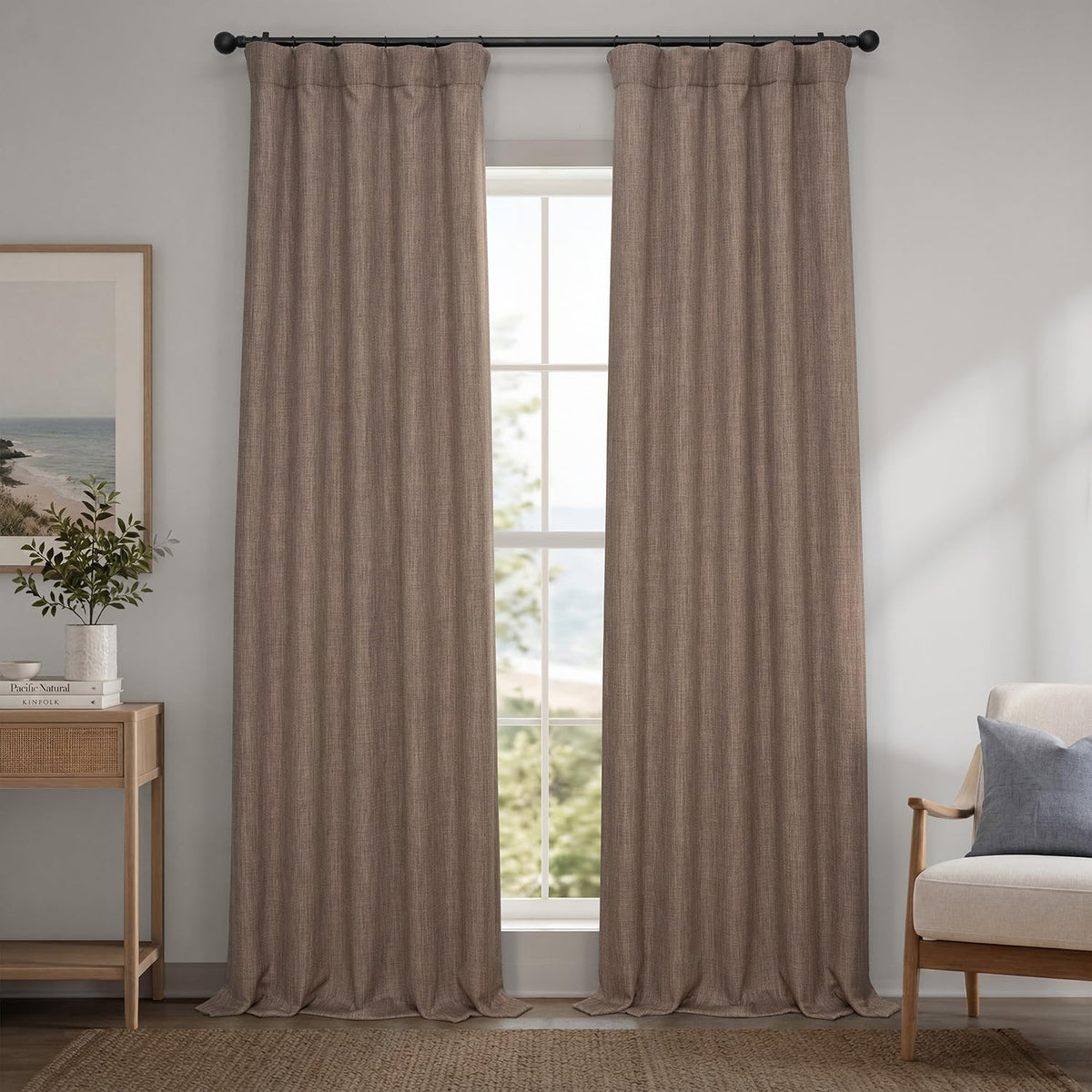 Faux Linen Curtains for Living Room (1 Panel) - 50W X 96L, Birch Taupe