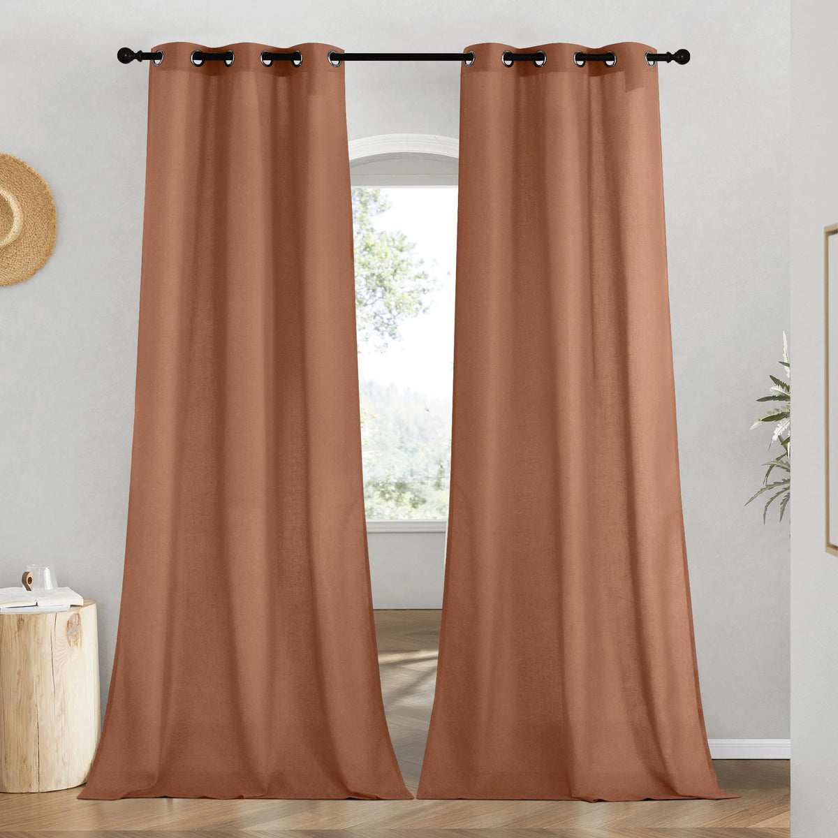 NICETOWN Natural Linen Curtains 84 inch Long 2 Panels Set, Grommet Top Thick Linen Burlap Semi Sheer Vertical Drapes Privacy Assured with Light Filtering for Bedroom/Living Room, W55 x L84