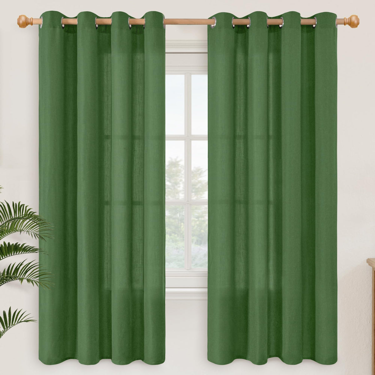 YoungsTex Linen Semi Sheer Curtains 63 Inch Length, Light Filtering Drapes
