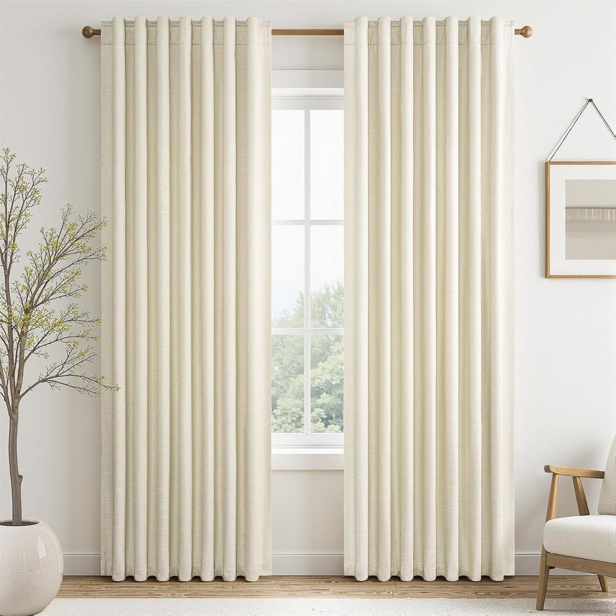 Topfinel Linen Blackout Curtains 96 Inch Long, Boho Farmhouse Ivory Birch Viral Drapes Pinch Pleated Curtains with Hooks for Living Room, Neutral 8 FT Back Tab Bedroom Curtains 52" X 96" 2 Panels
