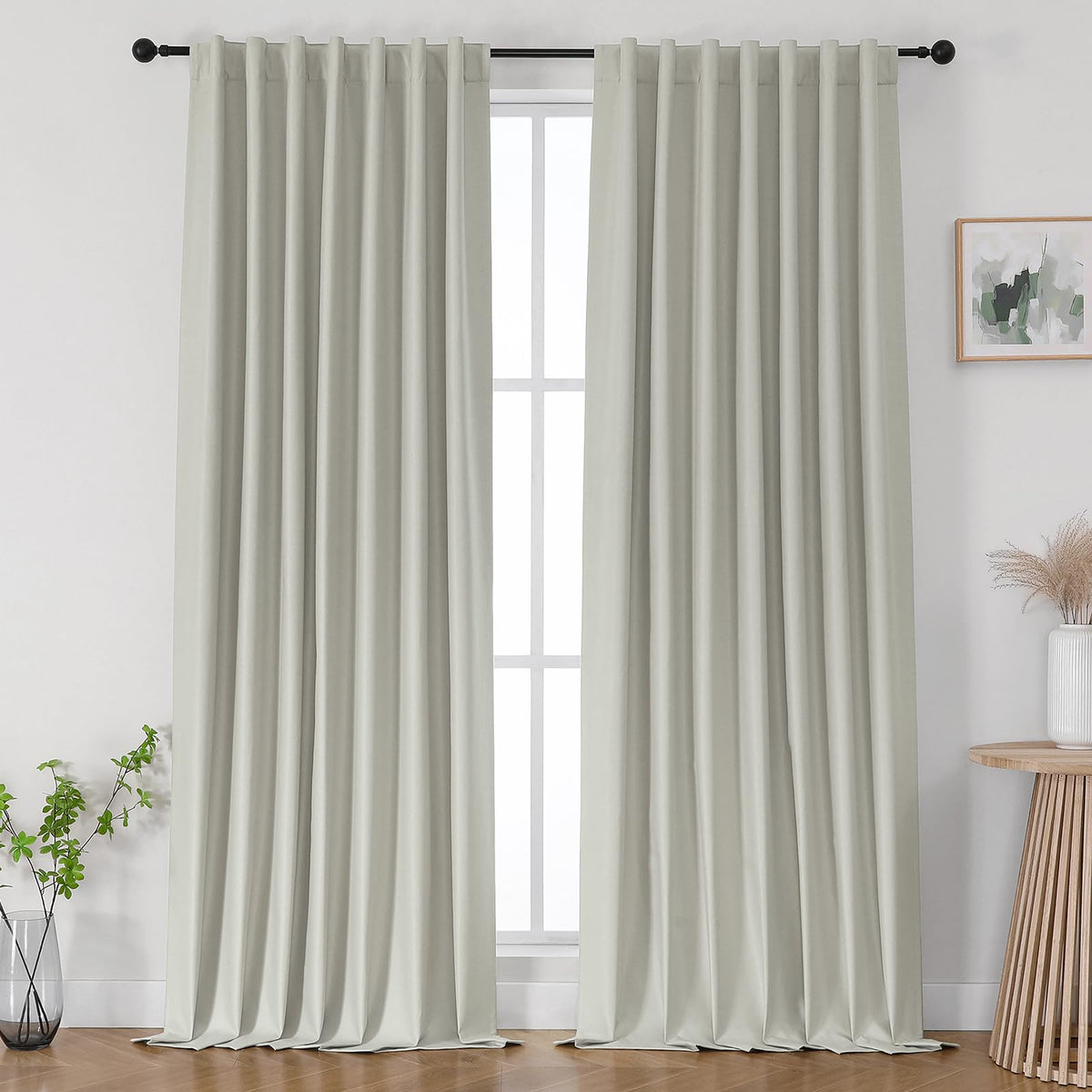 Joydeco White Blackout Curtains 96 Inches Long - 100% Blackout Curtain 2 Panel Set, Rod Pocket & Back Tabs Thermal Insulated Window Drapes for Bedroom Living Room (Pure White,52" Wx96 L)