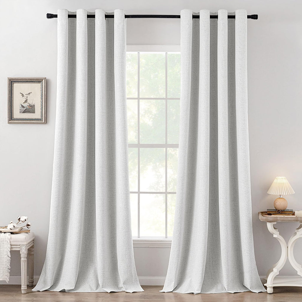 MIULEE 100% Blackout Linen Curtains for Bedroom 52x84 Inches Dusty Blue