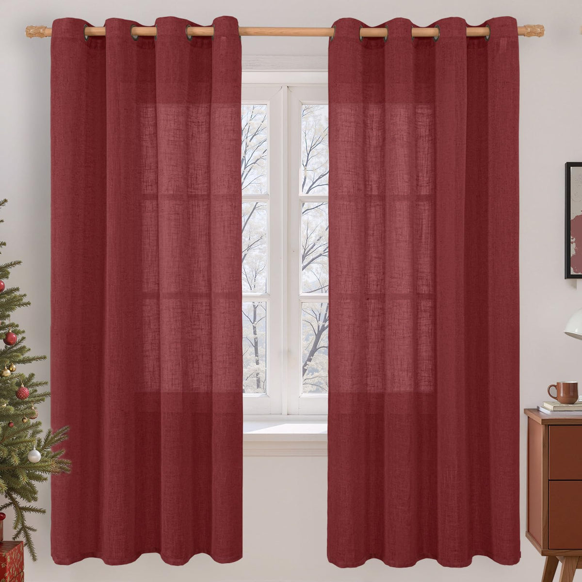 LAMIT Cream Ivory Linen Semi Sheer Curtains 84 inch Length for Bedroom