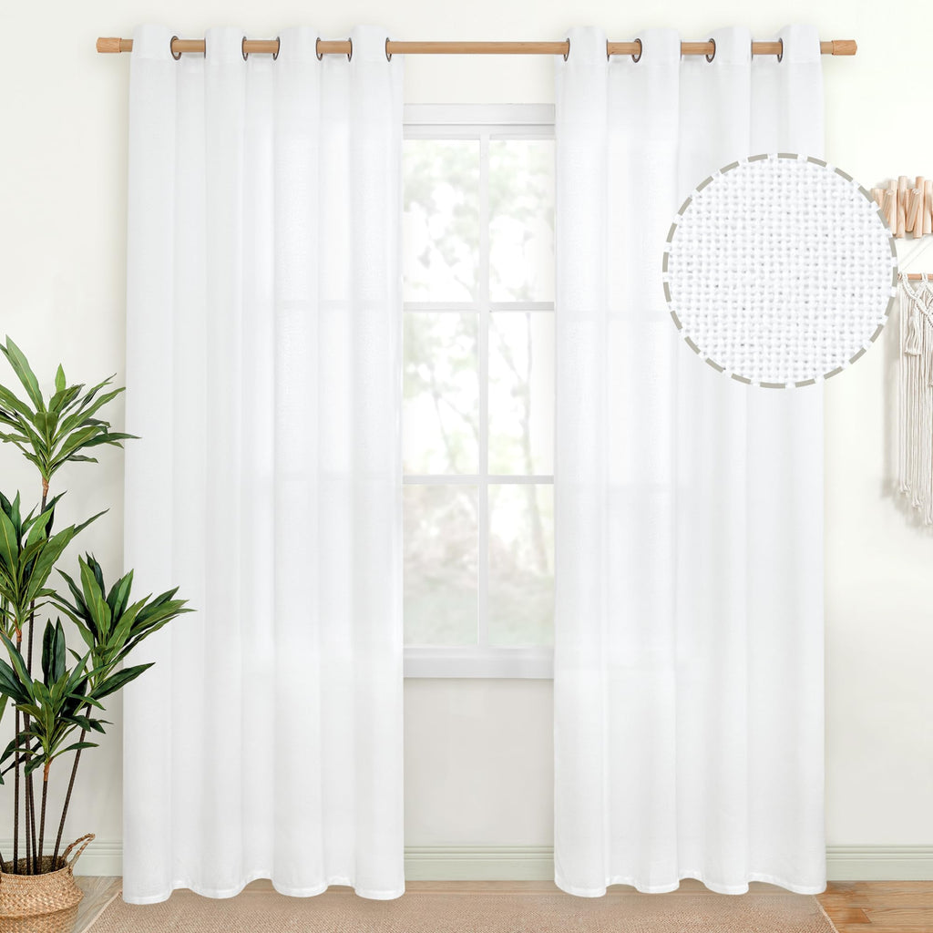 YoungsTex Linen Semi Sheer Curtains 63 Inch Length, Light Filtering Drapes