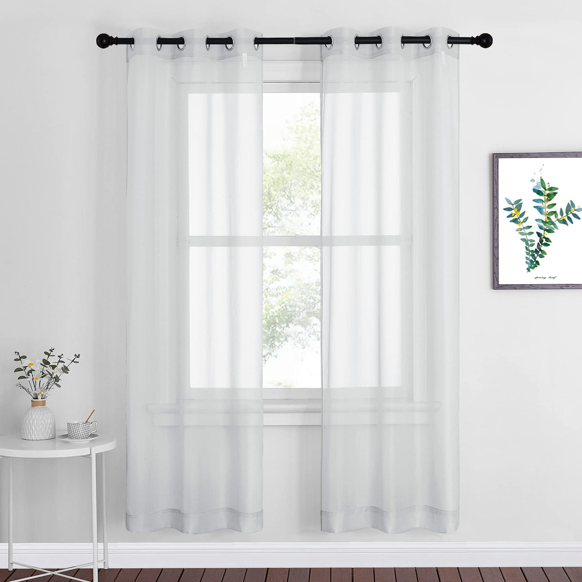 NICETOWN White Sheer Curtains & Drapes 96 inches Long for Living Room - Grommet Top Solid Lightweight & Airy Gauzy Window Treatments with Light Filtering for Bedroom, 2 Panels, W54 x L96