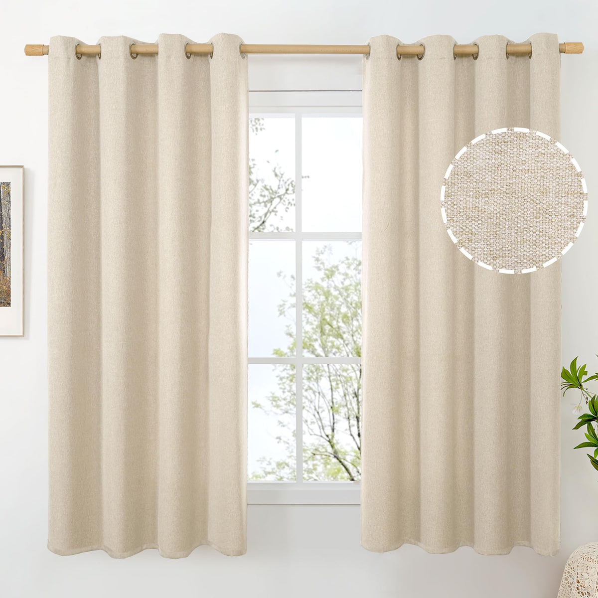 BGment Oatmeal Linen Curtains for Living Room 95 Inch Length 2 Panels Set, Privacy Drapes Light Filtering with Grommet for Farmhouse Bedroom No See Through, Each 52 Inch Wide