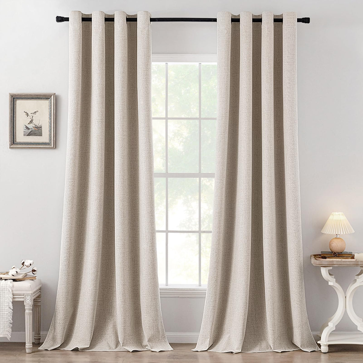 MIULEE 100% Blackout Linen Curtains for Bedroom 52x84 Inches Dusty Blue