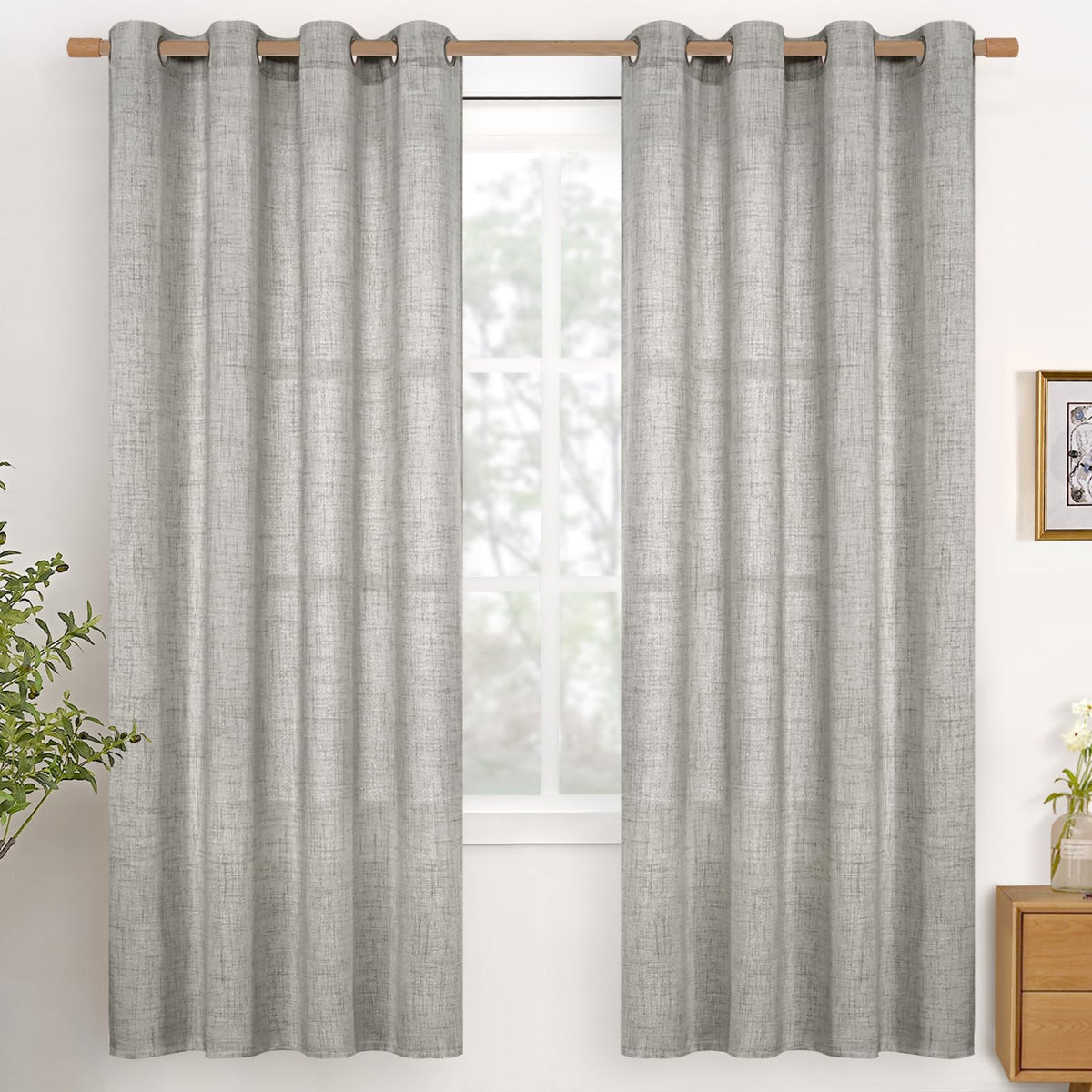 YoungsTex Linen Semi Sheer Curtains 63 Inch Length, Light Filtering Drapes