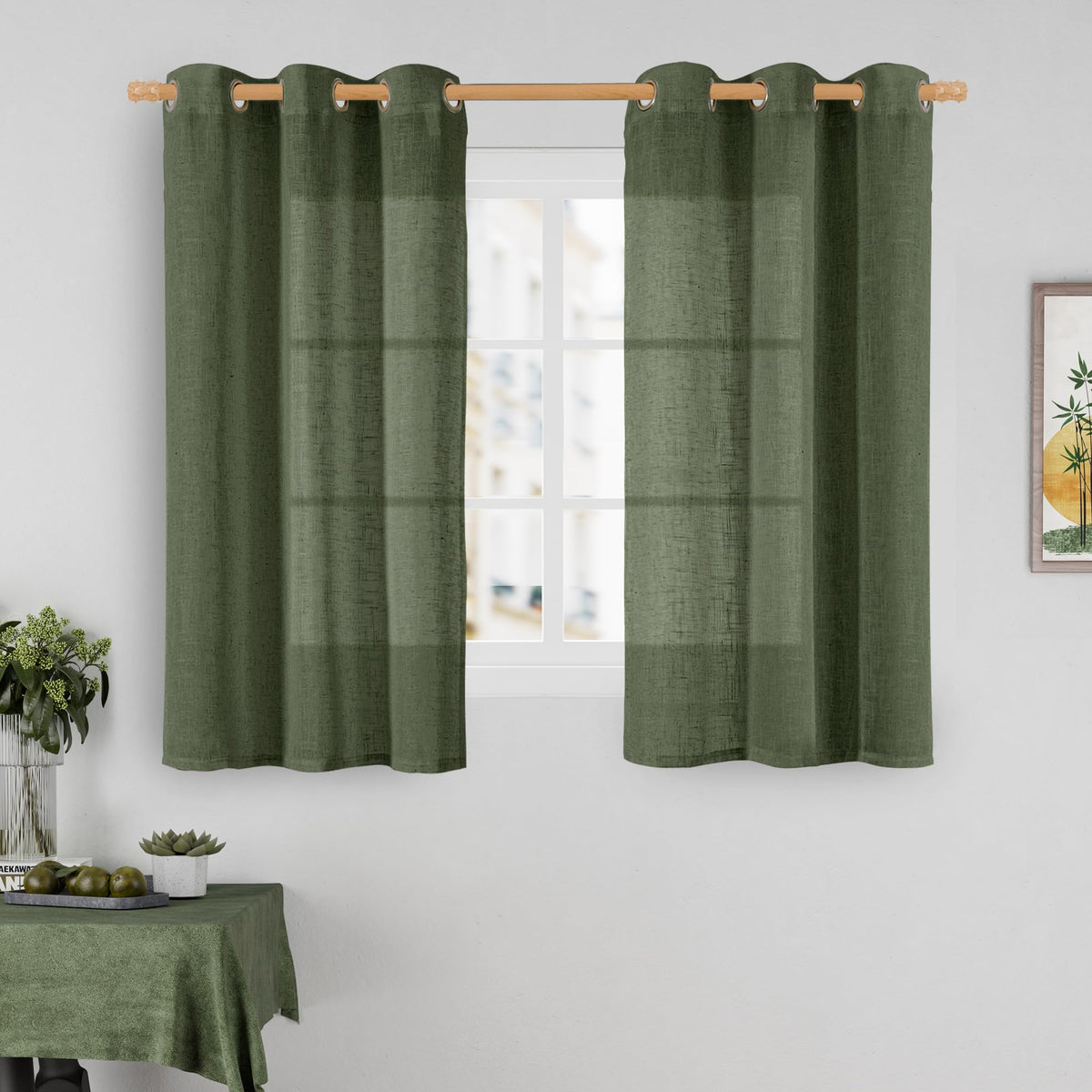 LAMIT Cream Ivory Linen Semi Sheer Curtains 84 inch Length for Bedroom