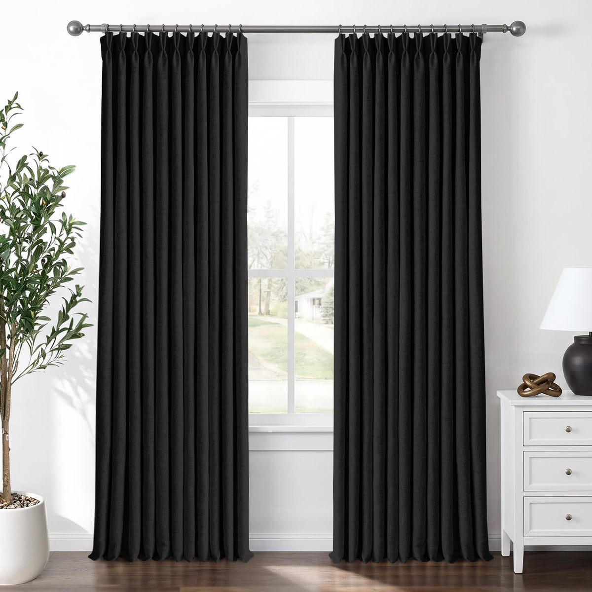 CAPALOCA Extra 60 Inch Wide Linen 100% Blackout Curtains 96 Inch Long