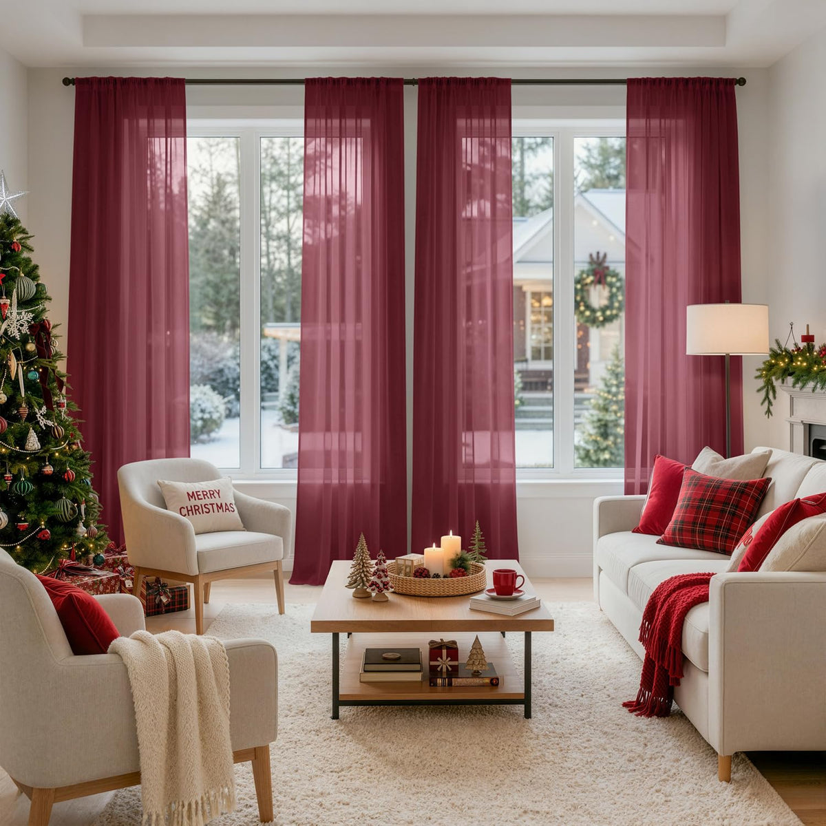 MIULEE Beige Sheer Curtains 84 Inches Long 4 Panels 42 x 84 Inches