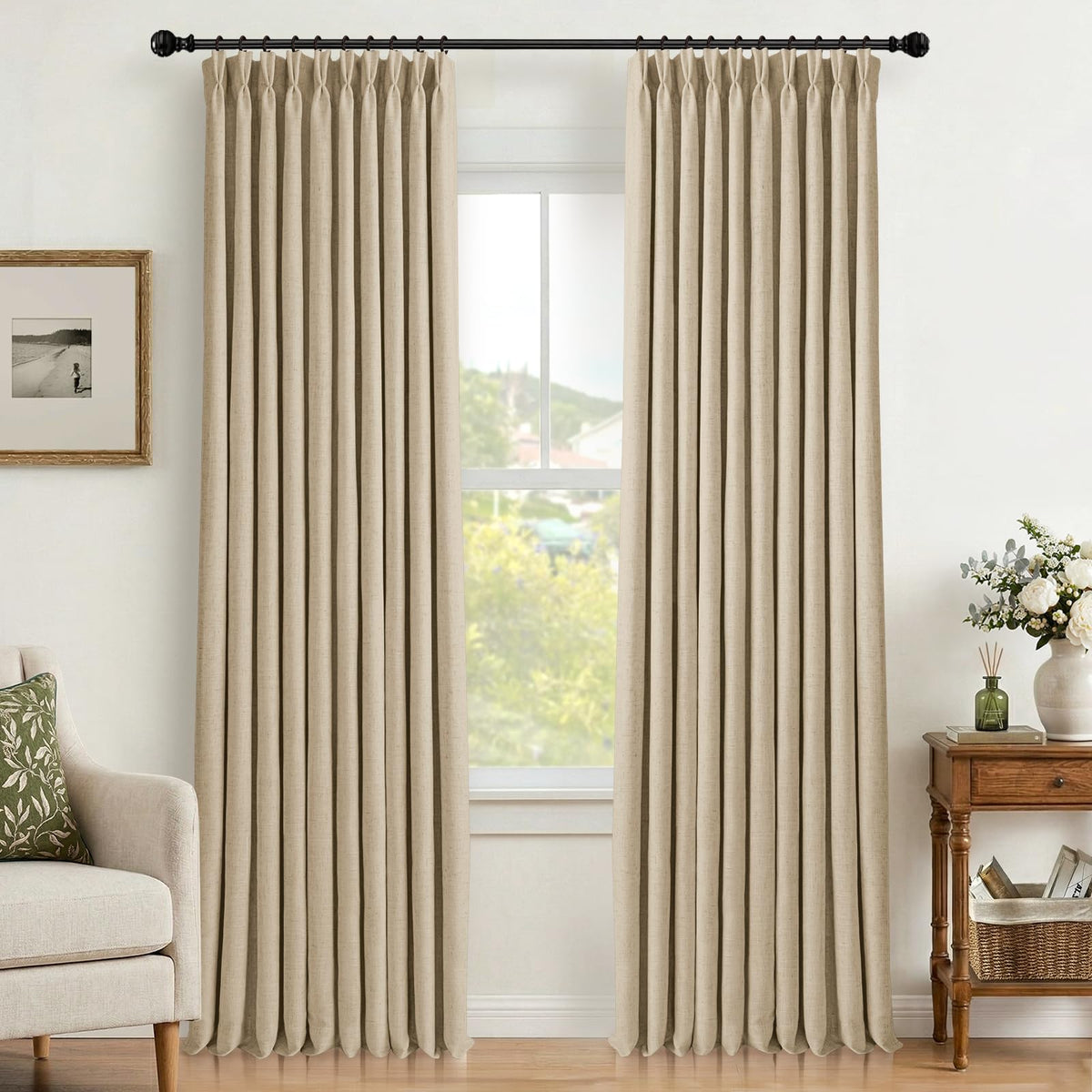 CAPALOCA Extra 70 Inch Wide Linen 100% Blackout Curtains 84 Inch Long