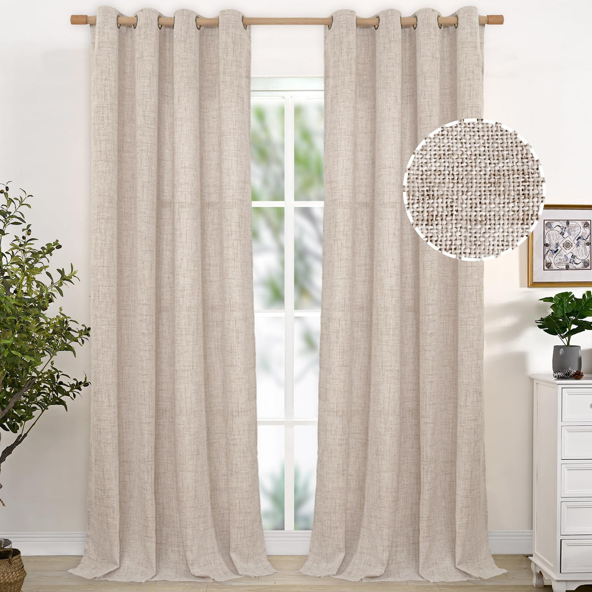 YoungsTex Linen Semi Sheer Curtains 63 Inch Length, Light Filtering Drapes