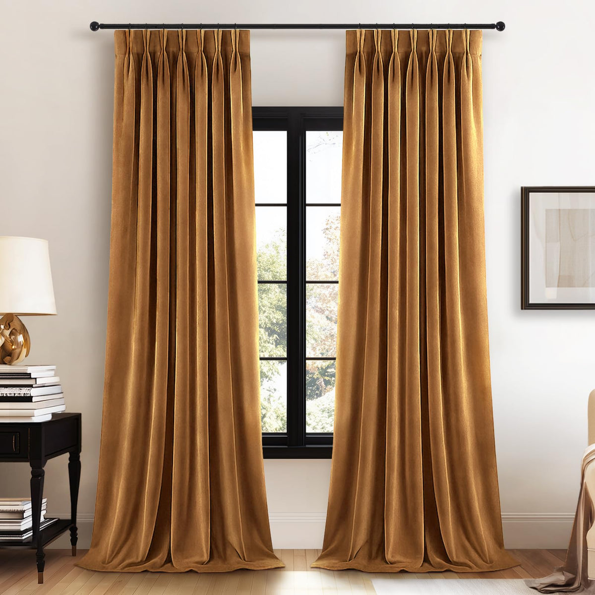Olive Green Velvet Blackout Curtains 84 Inches 2 Panels Forest Green Elegant Vintage Pinch Pleated Drapes for Living Room Bedroom Thermal Soundproof Back Tab Window Panels,W40 x L84,Home Decor