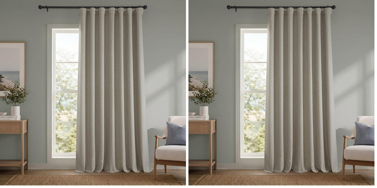 Faux Linen Curtains for Living Room (1 Panel) - 50W X 96L, Birch Taupe