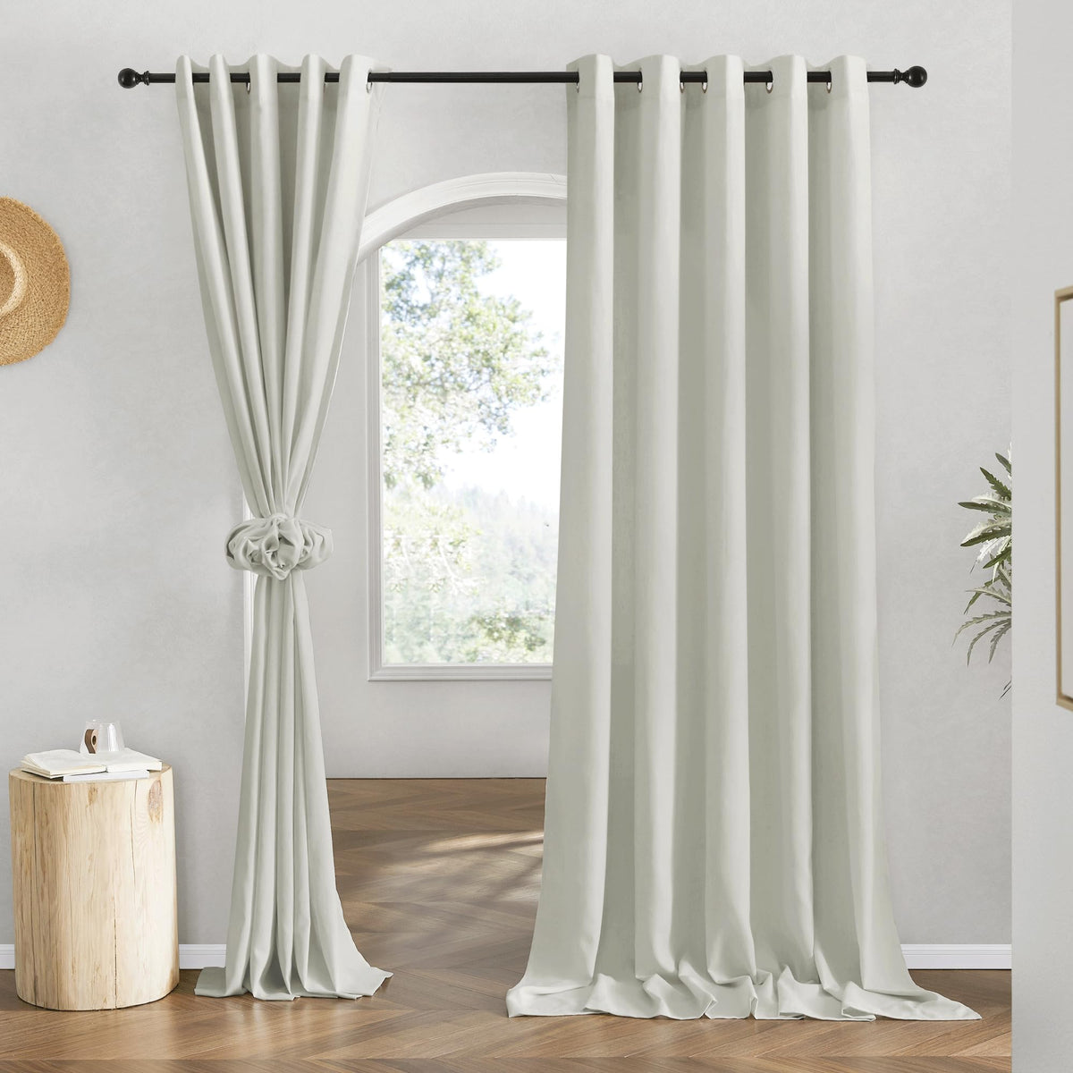NICETOWN Natural Linen Curtains 84 inch Long 2 Panels Set, Grommet Top Thick Linen Burlap Semi Sheer Vertical Drapes Privacy Assured with Light Filtering for Bedroom/Living Room, W55 x L84