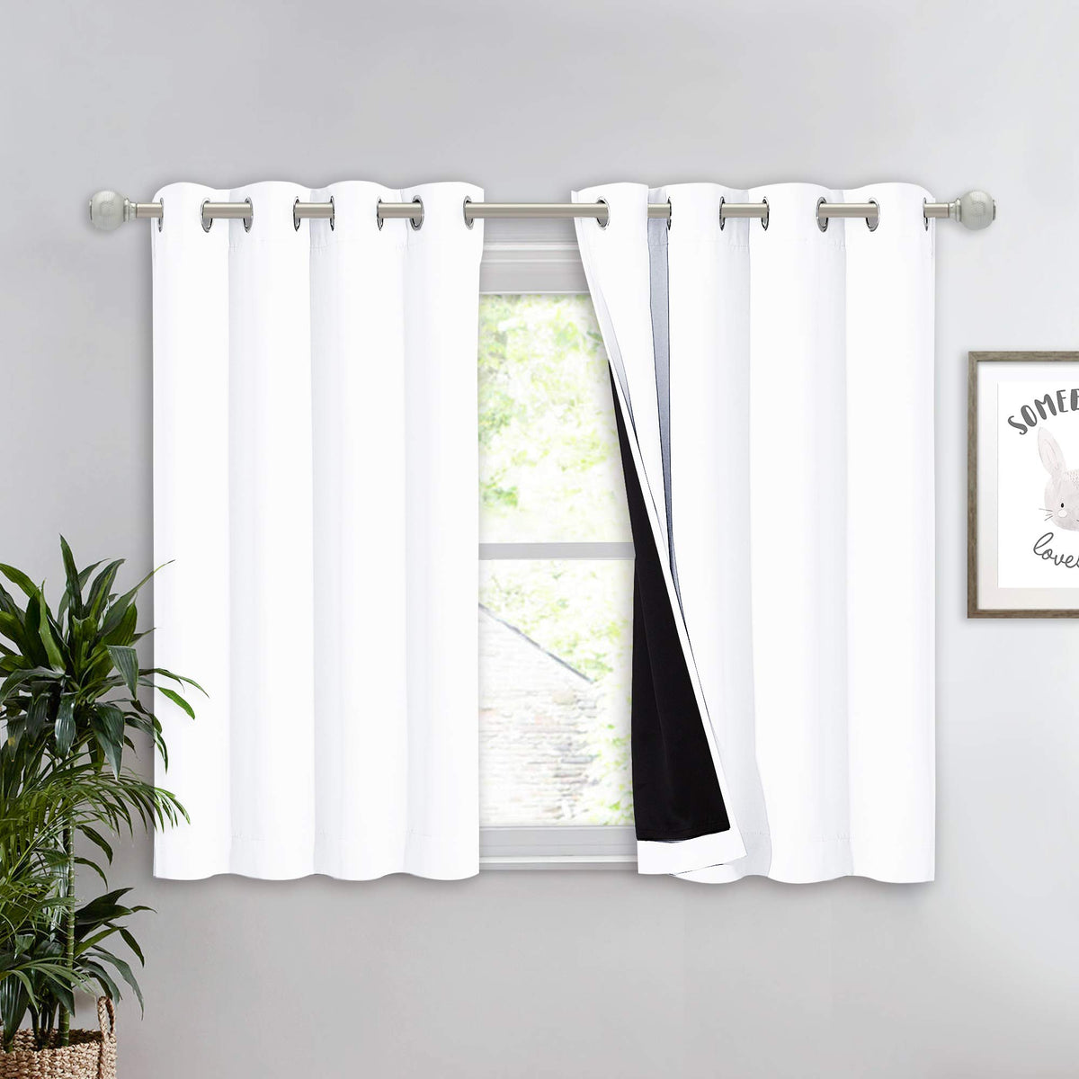 NICETOWN 100% Blackout Curtain 54 inches Long, Double-Deck Completely Blackout Window Treatment Thermal Insulated Lined Drape for Small Window (White, 1 PC, 52 inches Width Each Panel)