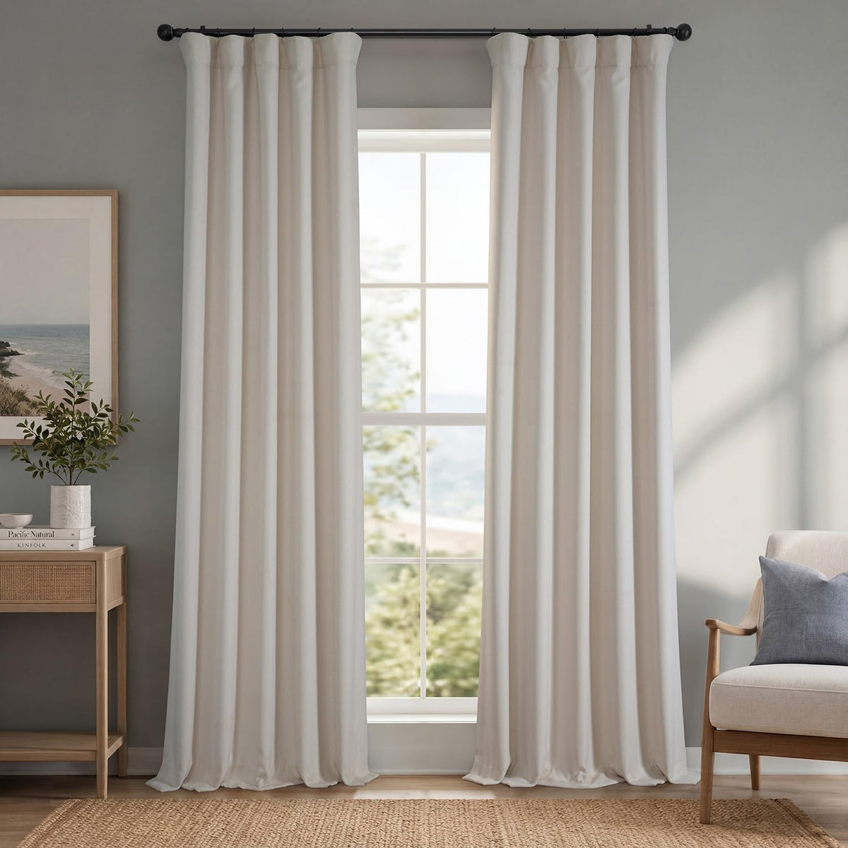 Faux Linen Curtains for Living Room (1 Panel) - 50W X 96L, Birch Taupe