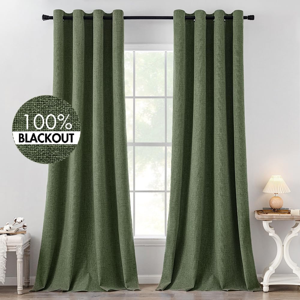 MIULEE 100% Blackout Linen Curtains for Bedroom 52x84 Inches Dusty Blue
