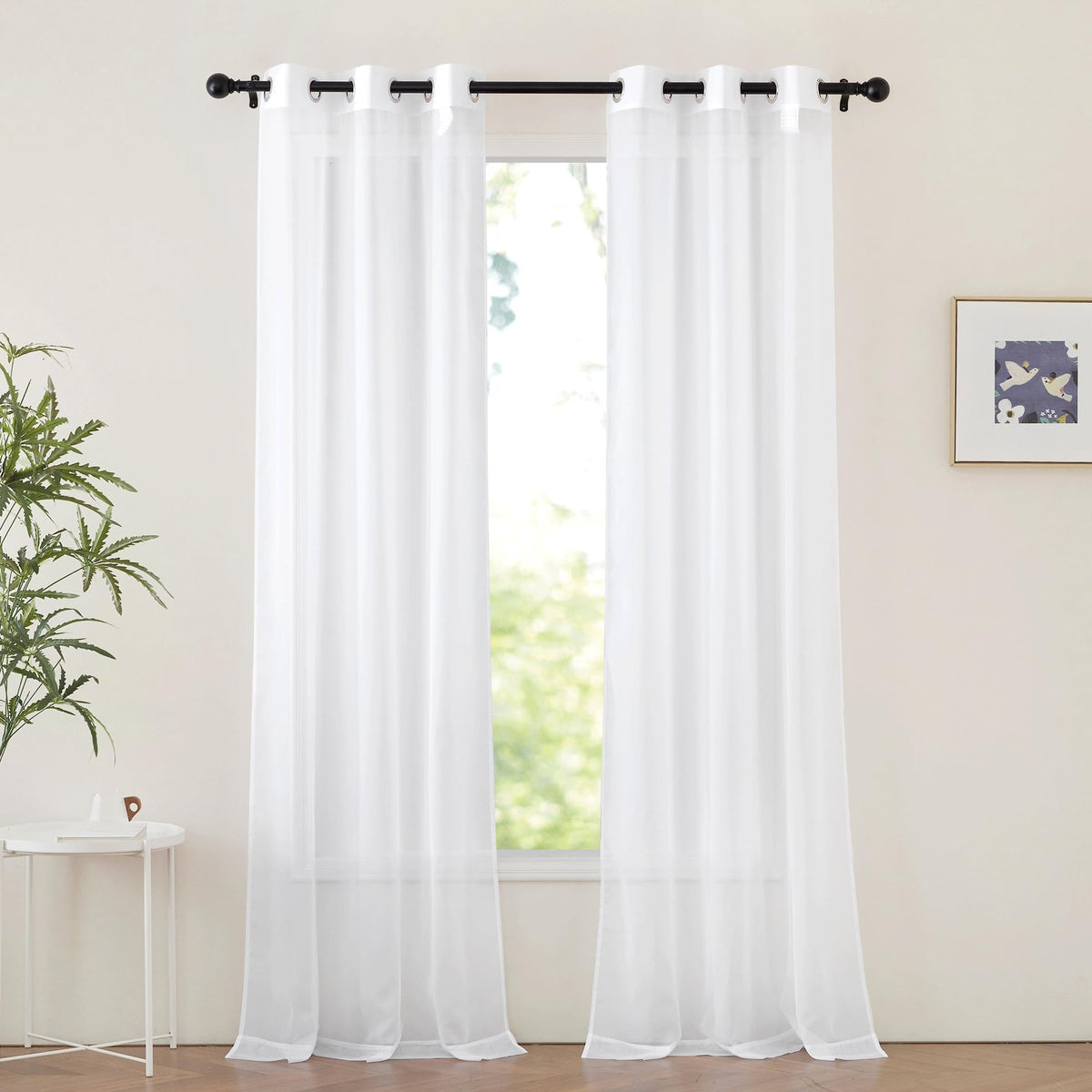 NICETOWN White Sheer Curtains & Drapes 96 inches Long for Living Room - Grommet Top Solid Lightweight & Airy Gauzy Window Treatments with Light Filtering for Bedroom, 2 Panels, W54 x L96