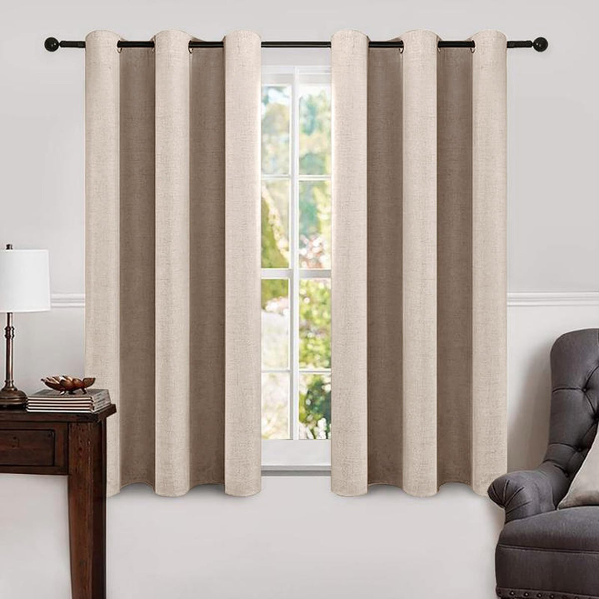 MIULEE 100% Blackout Linen Curtains for Bedroom 52x84 Inches Natural Beige
