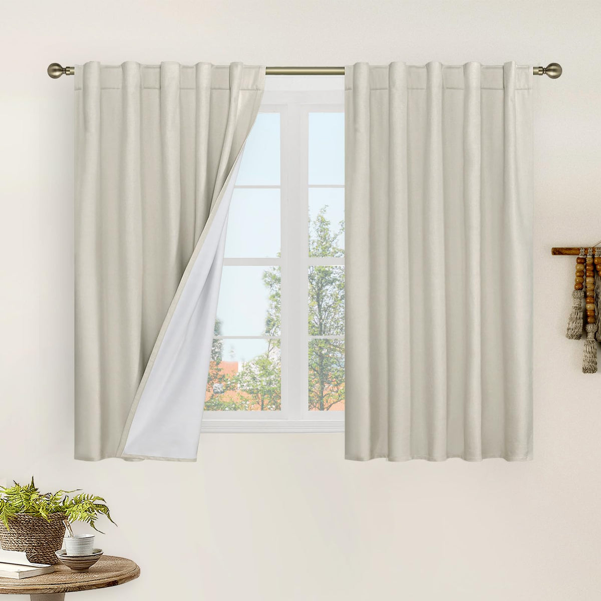 LAMIT 100% Blackout Short Linen Curtains for Cafe 40 Inch Length, Ivory