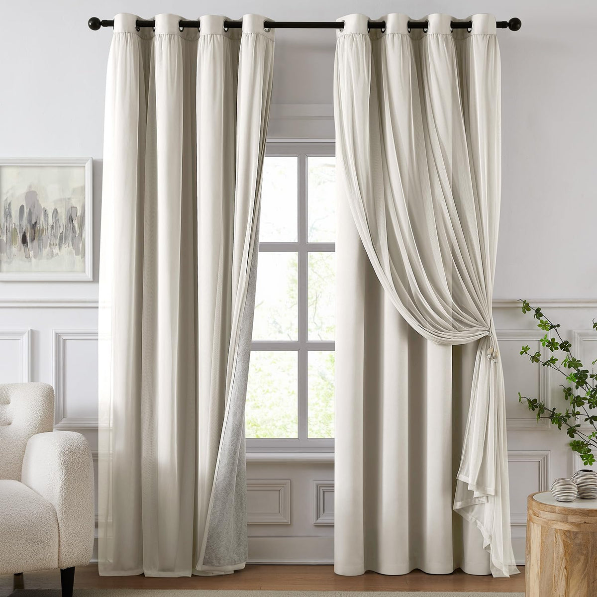 100% Blackout Curtains for Bedroom, Double Layer Ivory 84" L