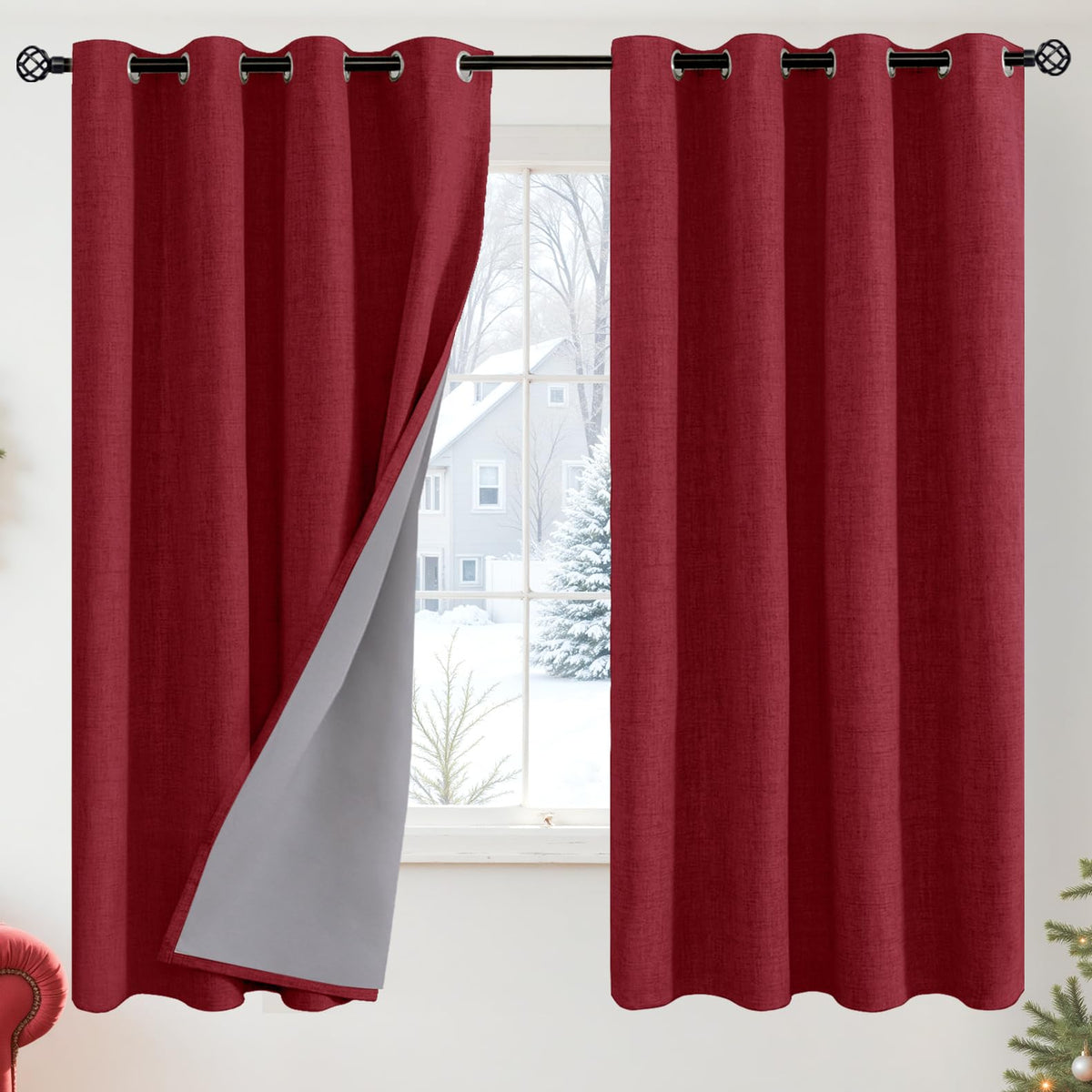YoungsTex Linen Blackout Curtains 63 Inch Length Bedroom Beige Darkening