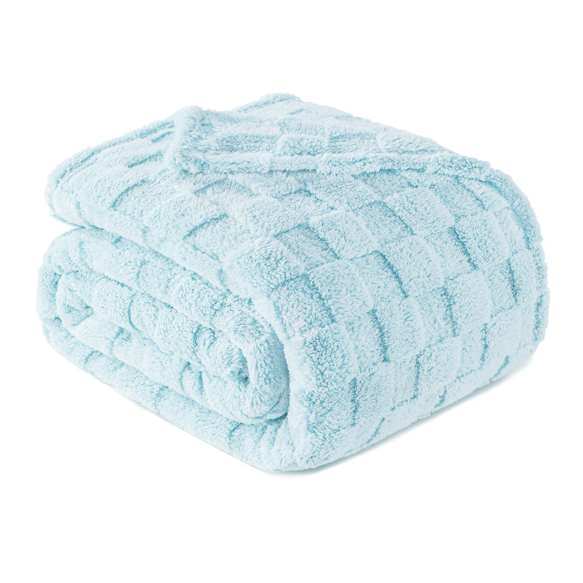 Exclusivo Mezcla 3D Checkered Fleece Throw Blanket for Couch, Ivory