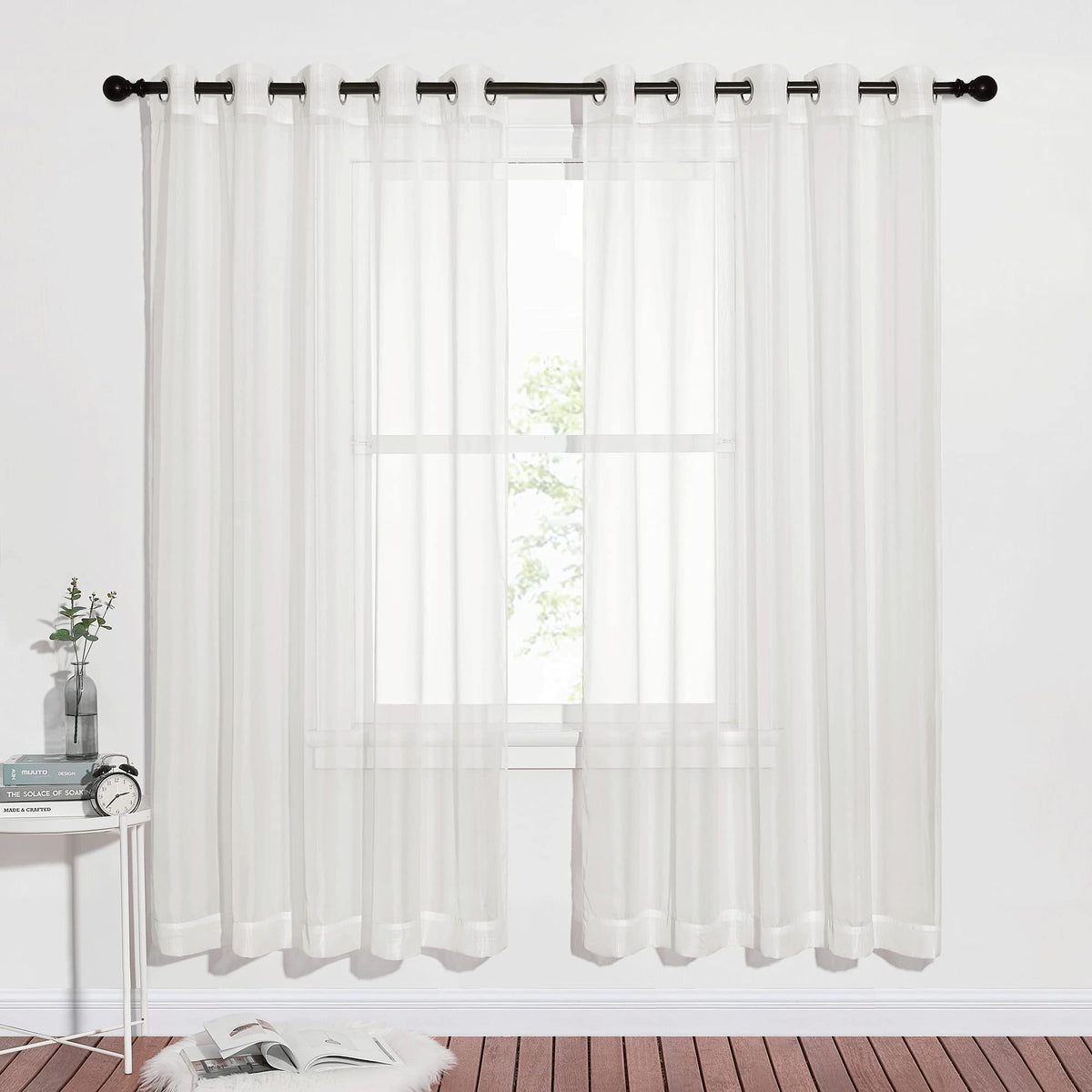 NICETOWN White Sheer Curtains & Drapes 96 inches Long for Living Room - Grommet Top Solid Lightweight & Airy Gauzy Window Treatments with Light Filtering for Bedroom, 2 Panels, W54 x L96