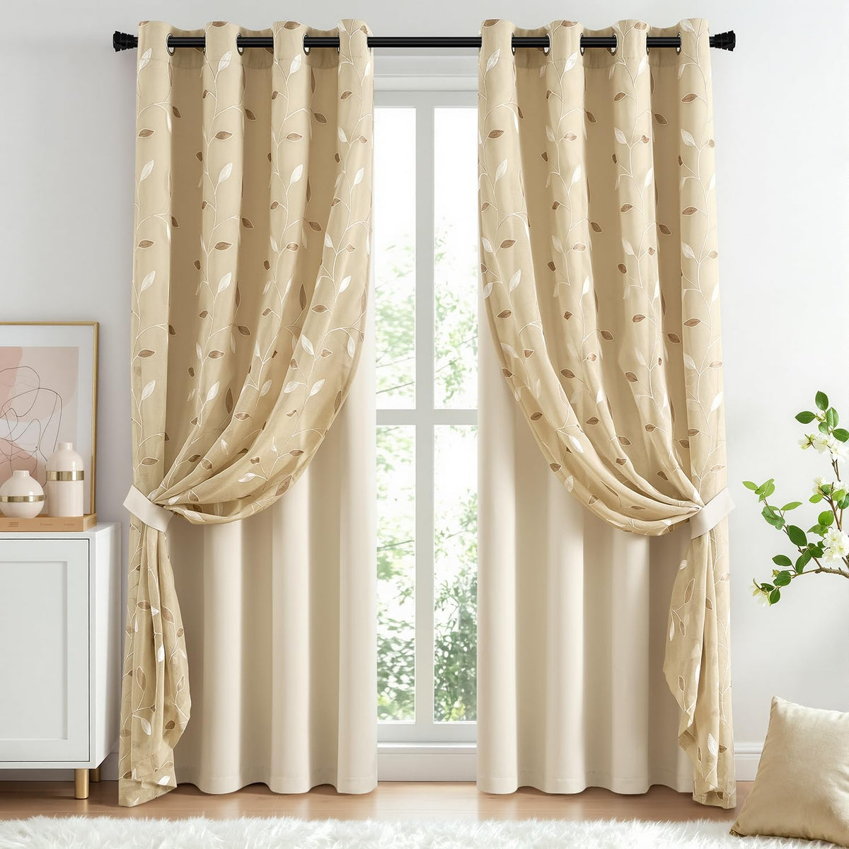 MIULEE Sage Green Double Layer Patterned Blackout Curtains 52" W x 84" L