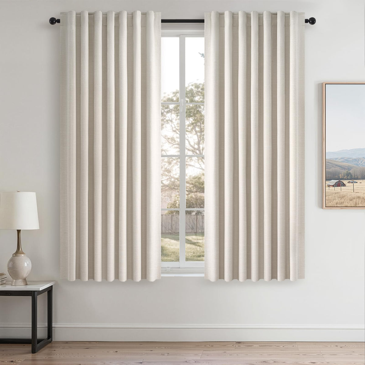 Topfinel Linen Blackout Curtains 96 Inch Long, Boho Farmhouse Ivory Birch Viral Drapes Pinch Pleated Curtains with Hooks for Living Room, Neutral 8 FT Back Tab Bedroom Curtains 52" X 96" 2 Panels