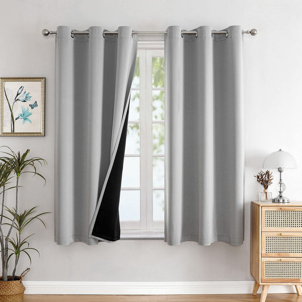 ChrisDowa 100% Blackout Curtains for Bedroom 63 Inch Long with Black Liner