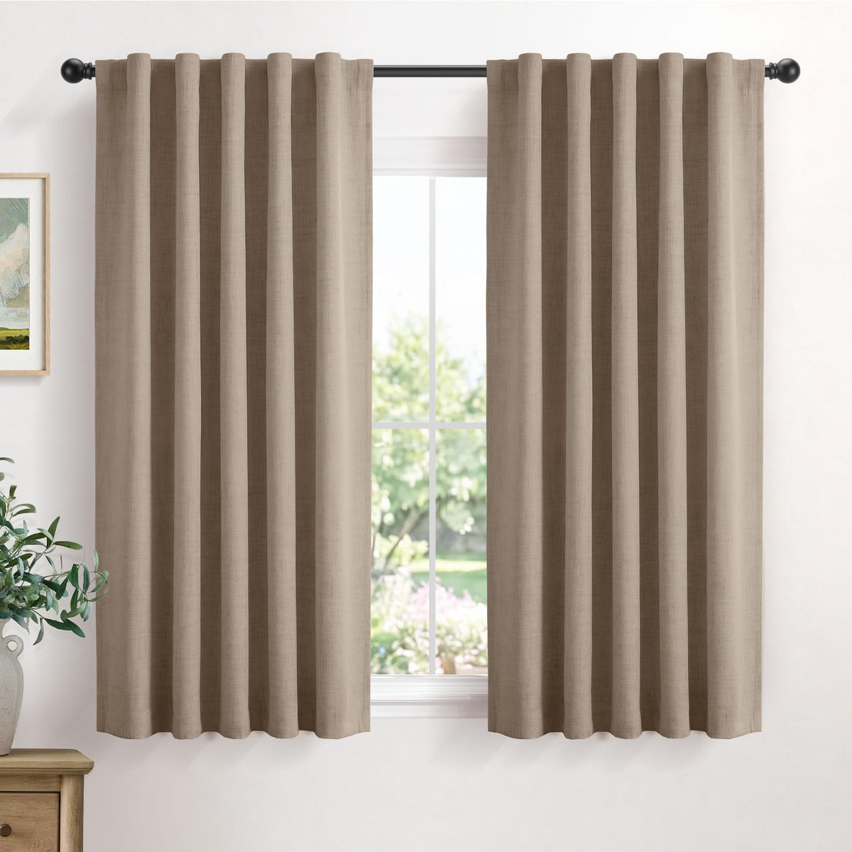 Linen Total Blackout Curtains for Bedroom Living Room 84 Inch, Cream