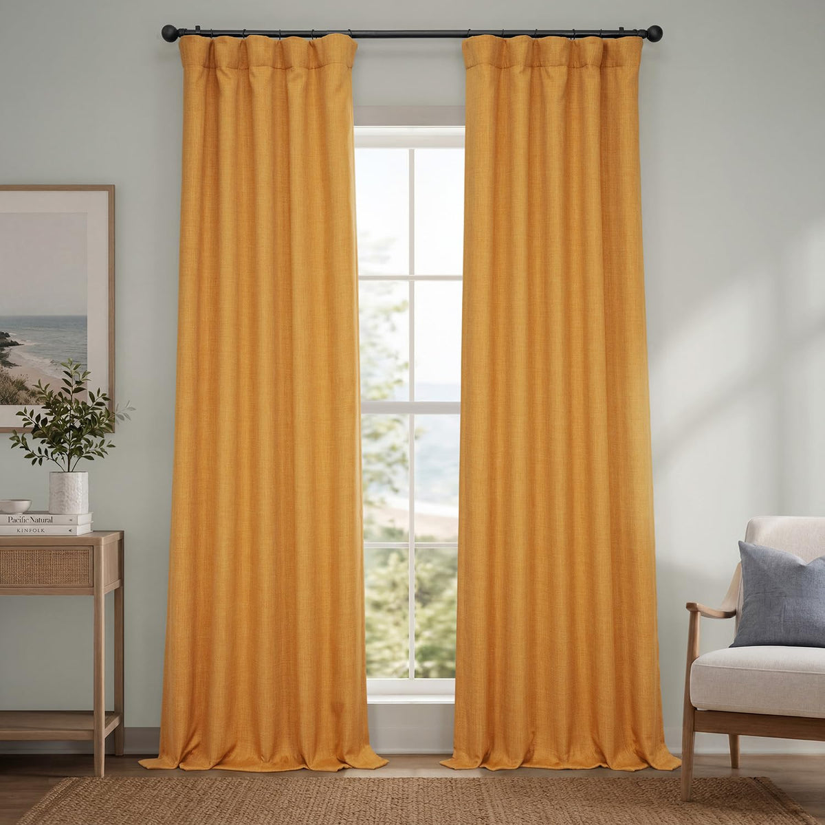 Faux Linen Curtains for Living Room (1 Panel) - 50W X 96L, Birch Taupe