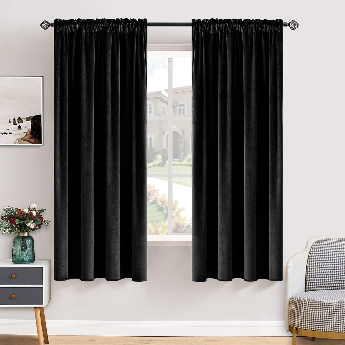 MIULEE Dusty Rose Pink Velvet Room Darkening Curtains for Bedroom W52 x L84