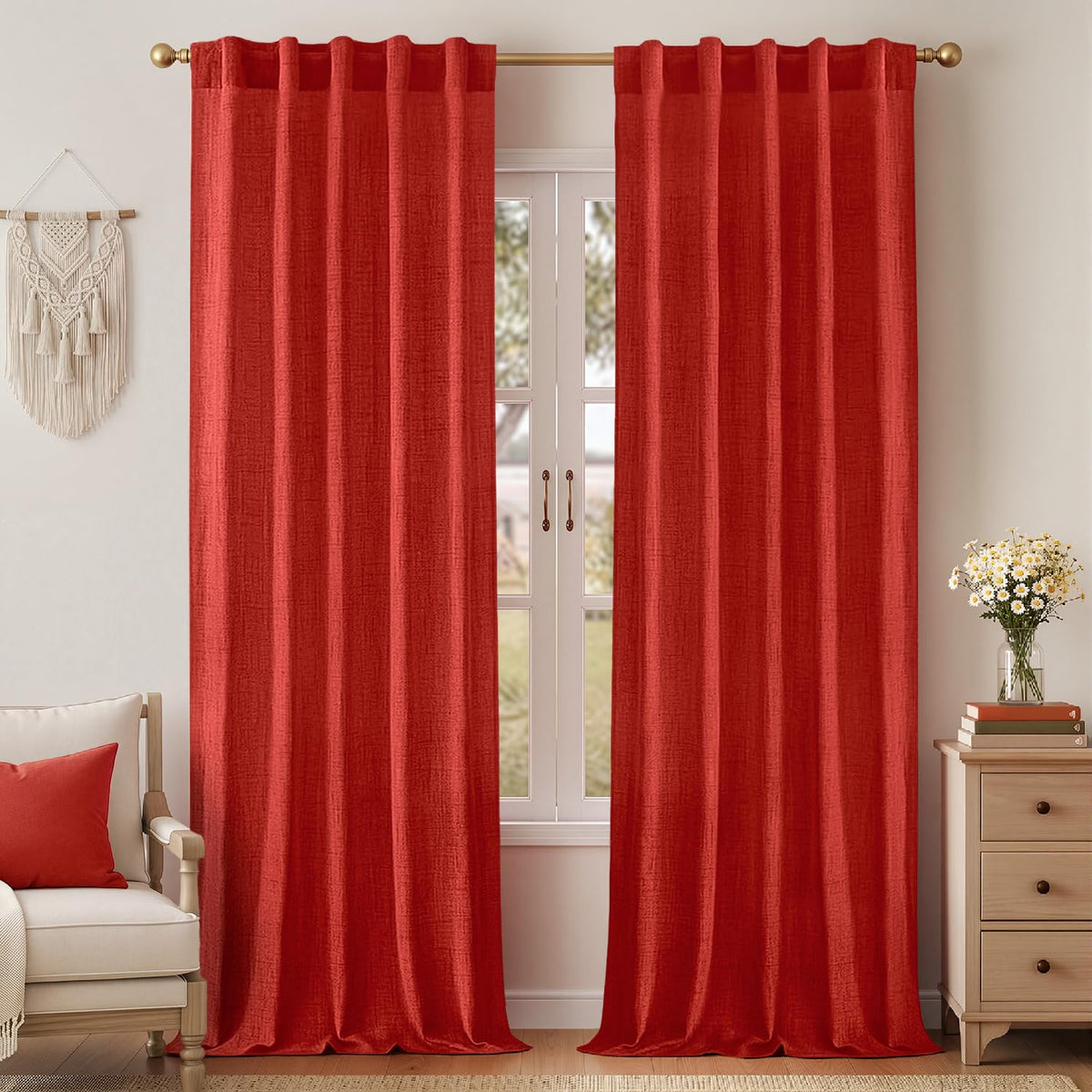 MIULEE Faux Linen Curtains 90 Inch Length 2 Panels Natural Semi Sheer Curtain with Back Tab Rod Pocket, Light Filtering Window Privacy Burlap Drapes for Living Room Bedroom 42W x 90L Linen