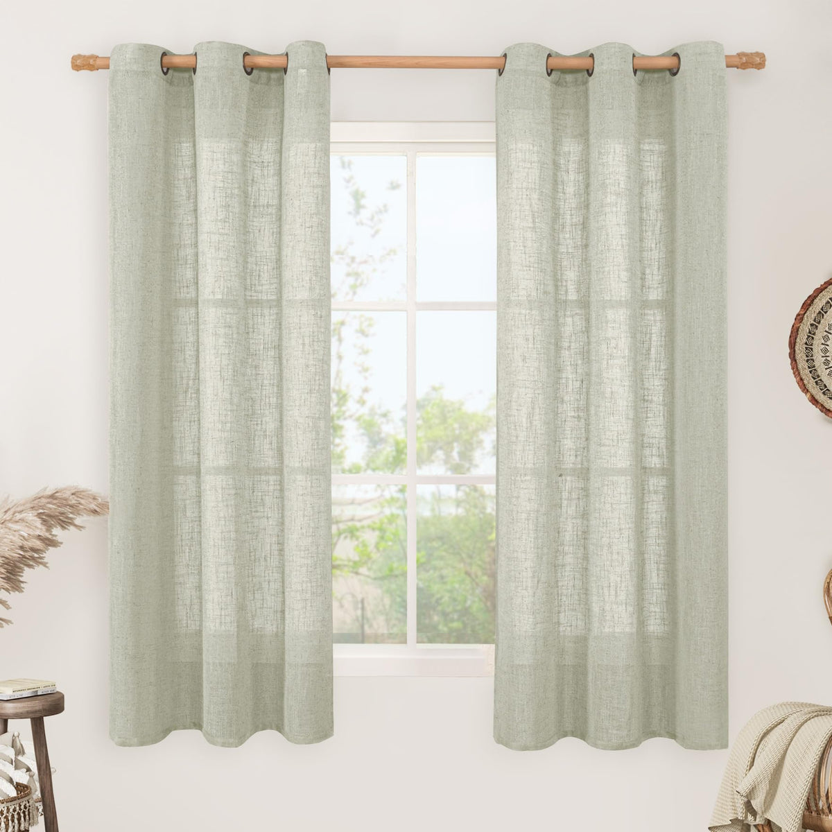 LAMIT Cream Ivory Linen Semi Sheer Curtains 84 inch Length for Bedroom